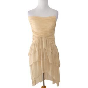 Majorelle Women Fairy Strapless Mini Dress Gold Sparkly Ruffle Ethereal XXS